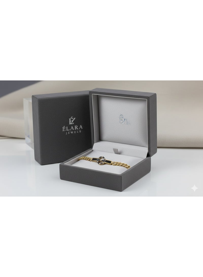 High-Quality Gold Plated Stainless Steel Bangle, Anti-Tarnish, Featuring Black Geometric Design. - Image 1
