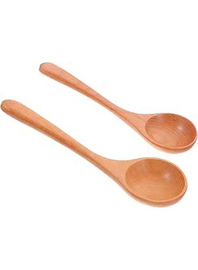 Beech Handle Spoons 2Pcs for Cooking Serving Soup Ramen Desserts Kitchen Utensils - Image 1