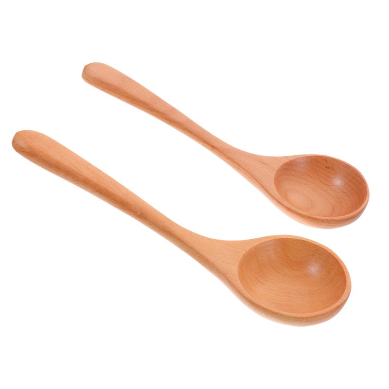 Beech Handle Spoons 2Pcs for Cooking Serving Soup Ramen Desserts Kitchen Utensils - Image 2
