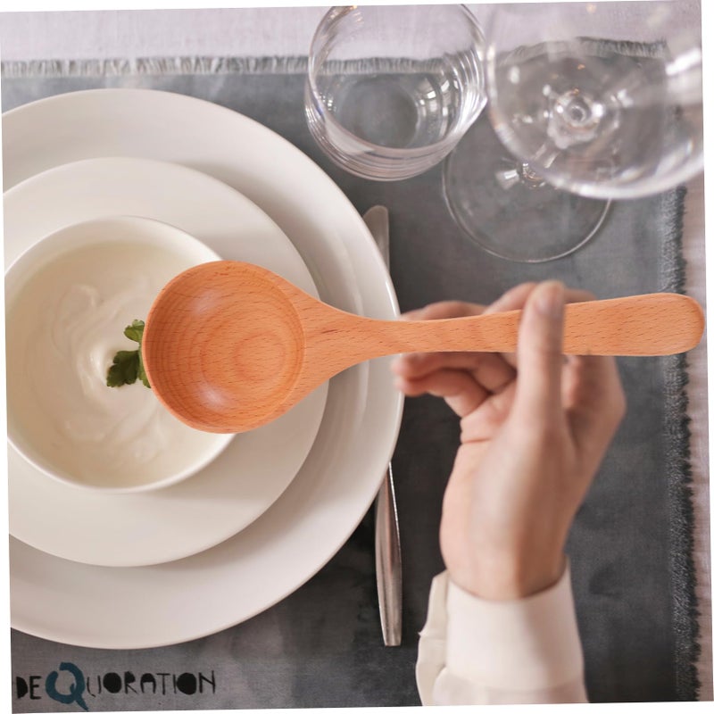 Beech Handle Spoons 2Pcs for Cooking Serving Soup Ramen Desserts Kitchen Utensils - Image 3