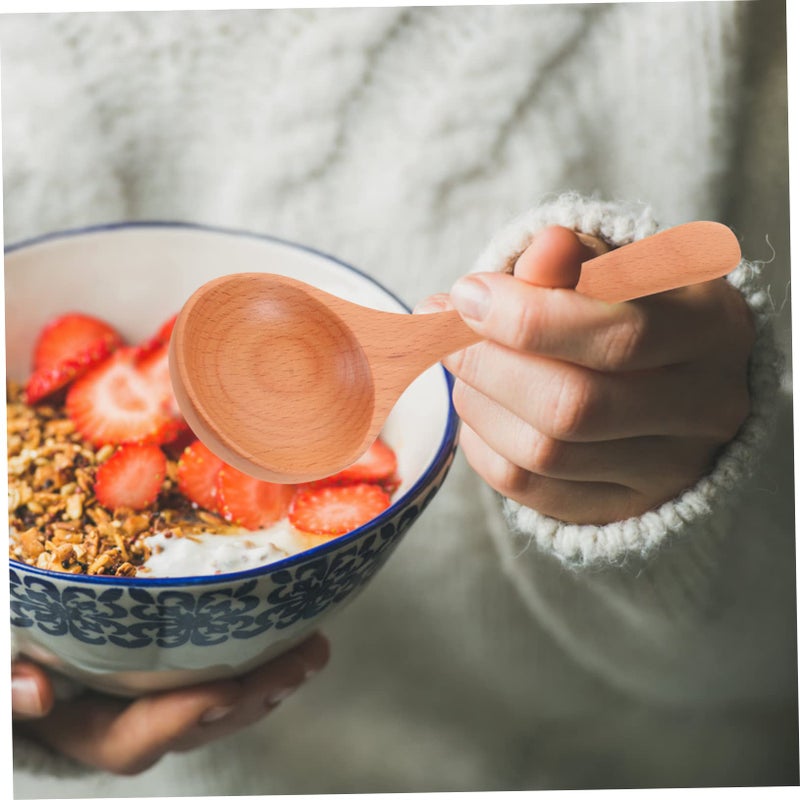 Beech Handle Spoons 2Pcs for Cooking Serving Soup Ramen Desserts Kitchen Utensils - Image 5