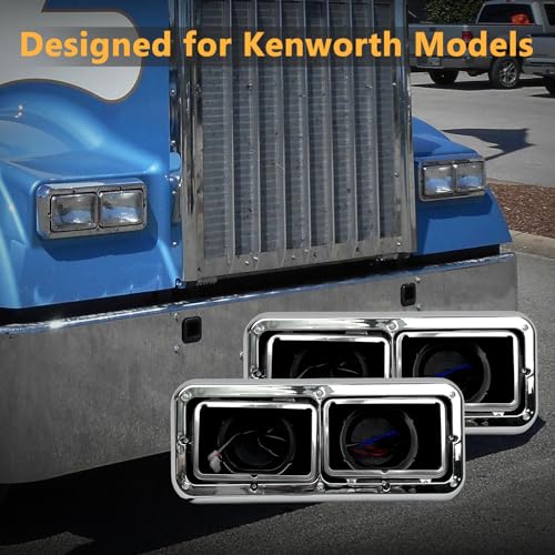 Grandroad auto Headlight Housing Base with Chrome Dual Headlight Bezel Fit For Kenworth T400 T600 T800 W900 K100 C500, Peterbilt 378 379, Western Star 4900, Freightliner FLD Classic XL - Image 5