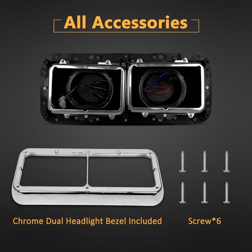 Grandroad auto Headlight Housing Base with Chrome Dual Headlight Bezel Fit For Kenworth T400 T600 T800 W900 K100 C500, Peterbilt 378 379, Western Star 4900, Freightliner FLD Classic XL - Image 2