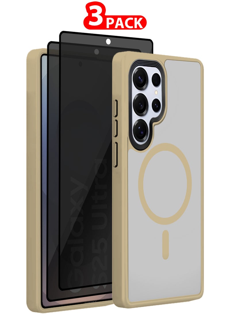 CATANES (for Samsung Galaxy S25 Ultra) 3Packs, Magnetic Slim Protective Case Wireless Charging Support with 2 Shock Proof Privacy Screen Protectors - Titanium Desert - Image 1