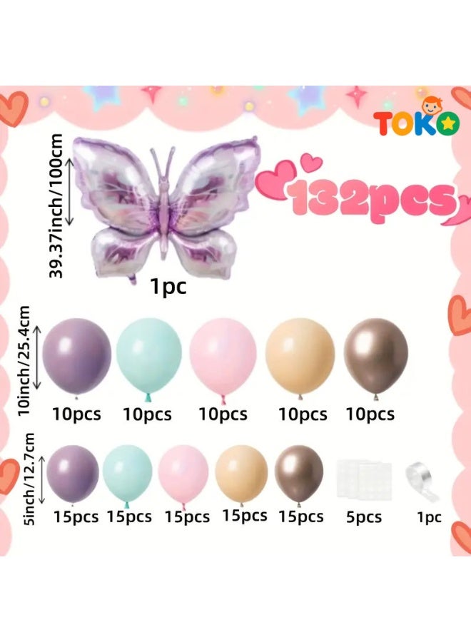 Toko 132pcs Butterfly Balloon Garland Kit | Complete Party Decor Set | Wedding, Birthday, Graduation Decorations | Valentine's & Anniversary Supplies | Foil & Latex Balloons - Image 2