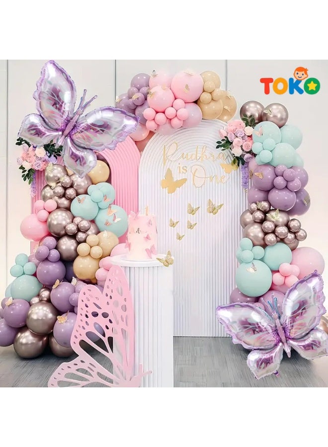Toko 132pcs Butterfly Balloon Garland Kit | Complete Party Decor Set | Wedding, Birthday, Graduation Decorations | Valentine's & Anniversary Supplies | Foil & Latex Balloons - Image 3