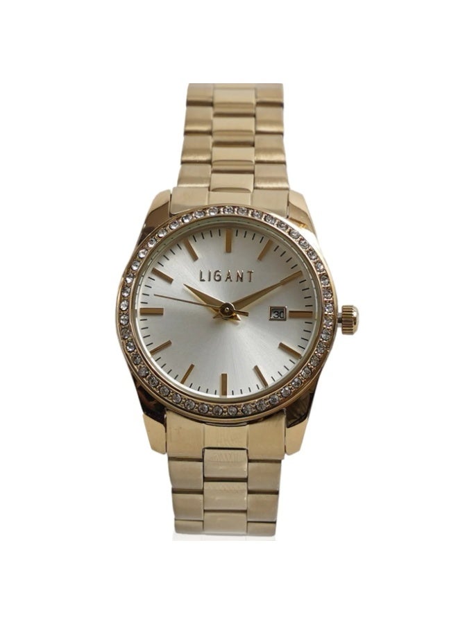 LIGANT Luxury Women's Stainless Steel Watch in Royal Gold - Elegant Modern Design - Rust Resistant Metallic Wristwatch for Events & Gala - Image 1