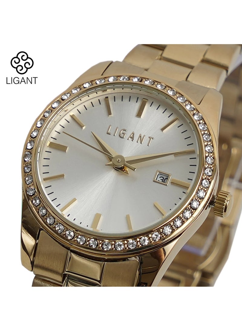 LIGANT Luxury Women's Stainless Steel Watch in Royal Gold - Elegant Modern Design - Rust Resistant Metallic Wristwatch for Events & Gala - Image 3