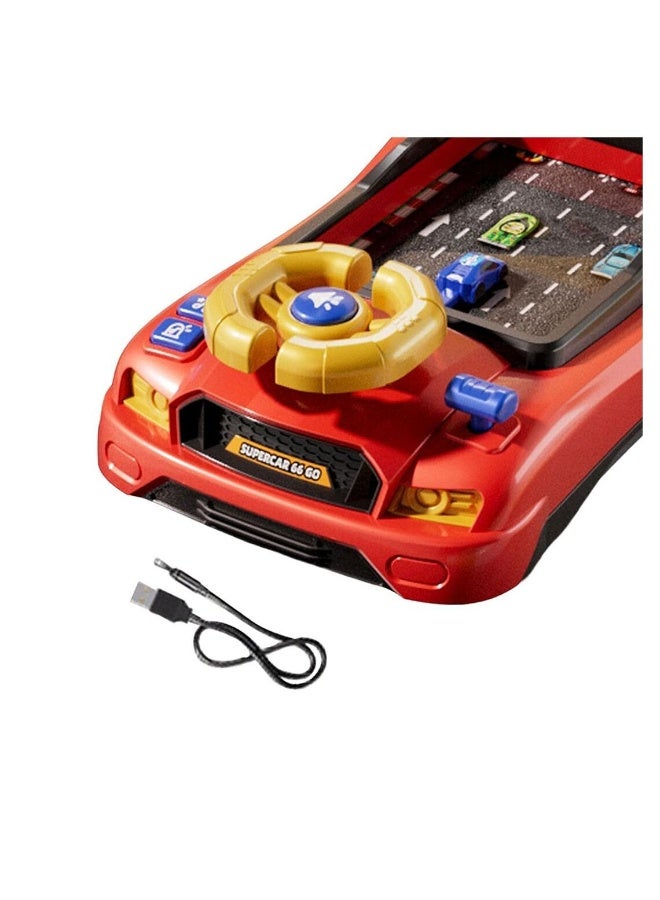 Kids Electric Driving Simulator Racing Car Toy Musical Steering Wheel Toy for Children with Light and Music Interactive Educational Toy - Red  - Image 4
