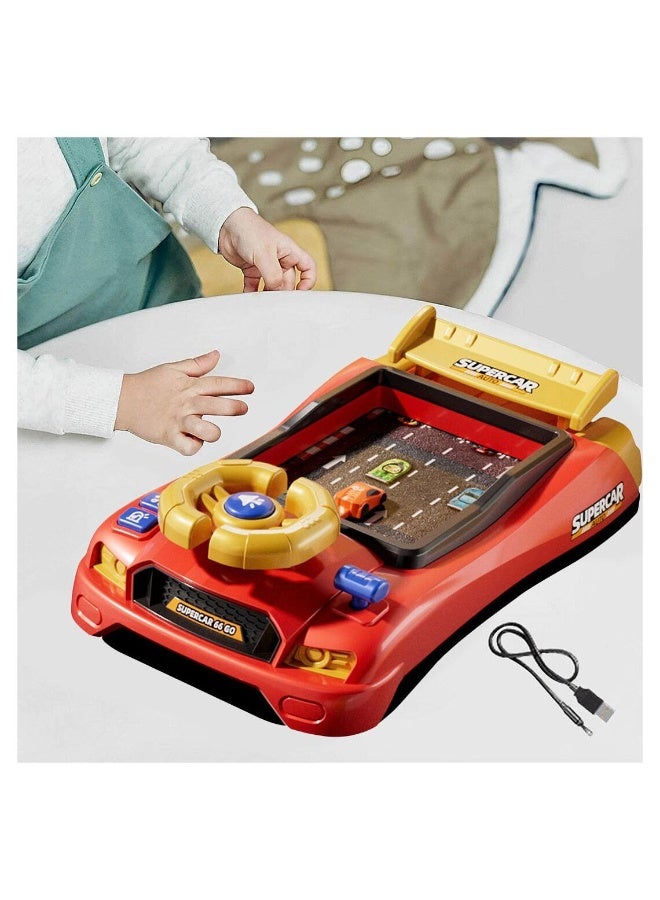 Kids Electric Driving Simulator Racing Car Toy Musical Steering Wheel Toy for Children with Light and Music Interactive Educational Toy - Red  - Image 3
