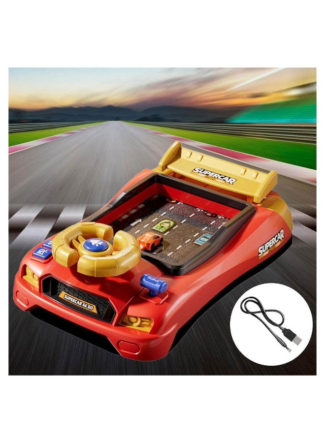 Kids Electric Driving Simulator Racing Car Toy Musical Steering Wheel Toy for Children with Light and Music Interactive Educational Toy - Red  - Image 2