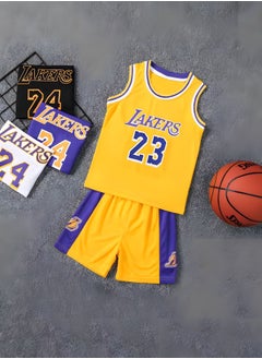 GROIC جيرسي للأطفال - NBA Lakers #23 كرة السلة جيرسي، ملابس رياضية عالمية بدون أكمام تي شيرت شورت جيرسي مجموعة، بدلات رياضية أعلى + شورت مجموعة ملابس رياضية للأطفال  - Image 4