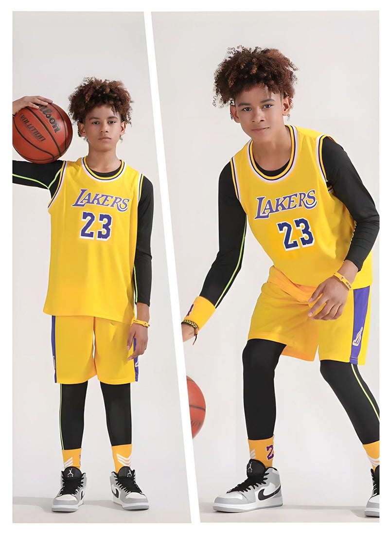 GROIC - جيرسي للأطفال - NBA Lakers #23 كرة السلة جيرسي، ملابس رياضية عالمية بدون أكمام تي شيرت شورت جيرسي مجموعة، بدلات رياضية أعلى + شورت مجموعة ملابس رياضية للأطفال - Image 1