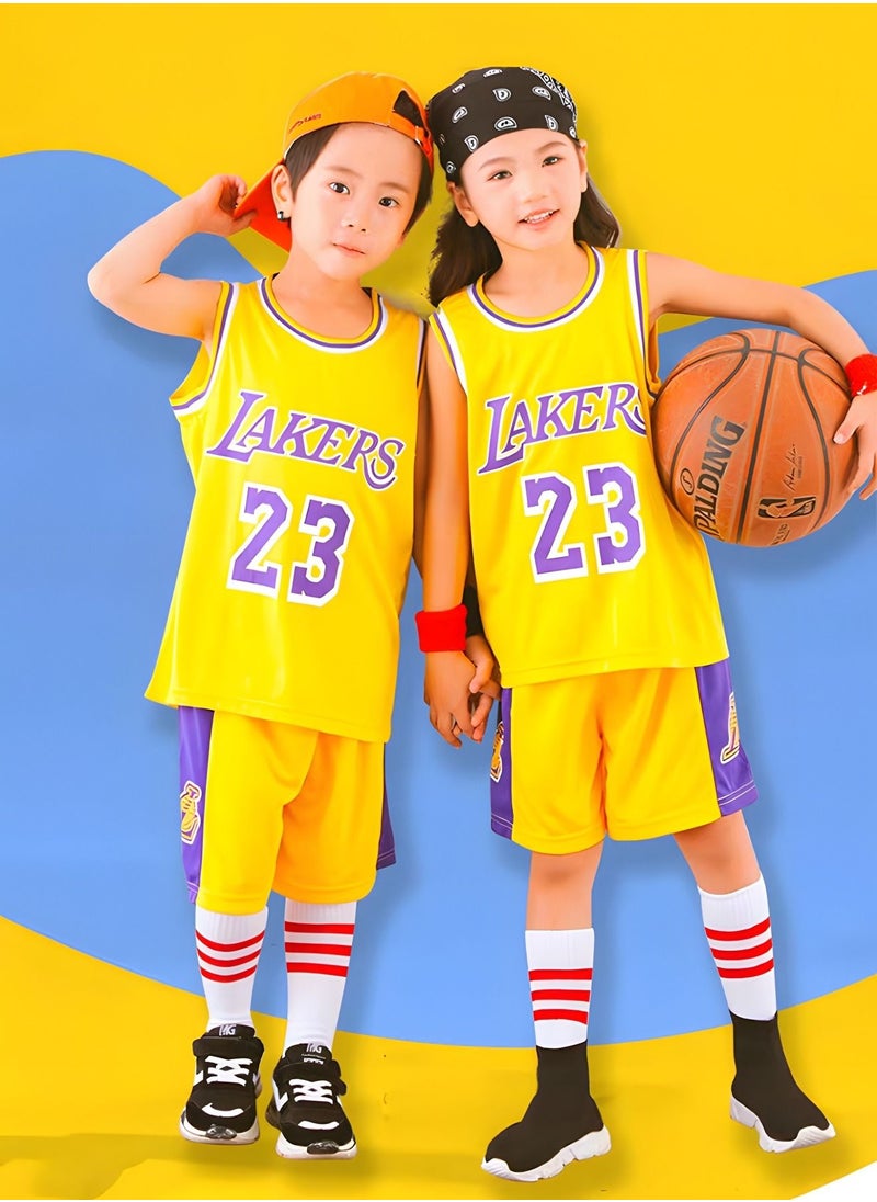 GROIC - جيرسي للأطفال - NBA Lakers #23 كرة السلة جيرسي، ملابس رياضية عالمية بدون أكمام تي شيرت شورت جيرسي مجموعة، بدلات رياضية أعلى + شورت مجموعة ملابس رياضية للأطفال - Image 1