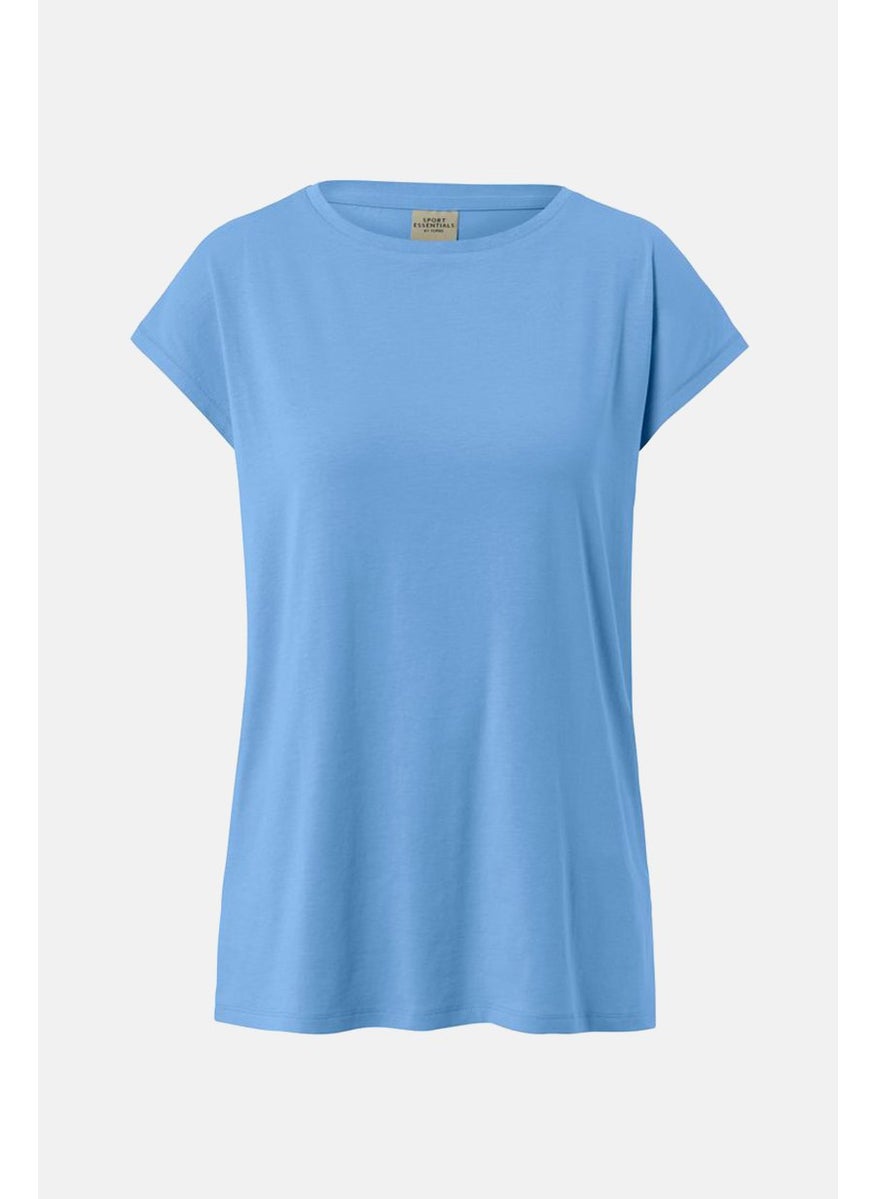 Tchibo Women Comfort Fit Short Sleeves Plain Sports Top, Blue  - Image 3