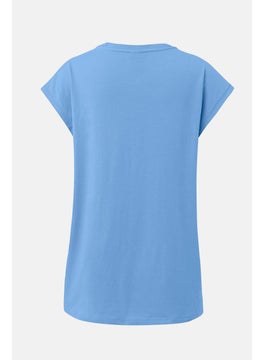 Tchibo Women Comfort Fit Short Sleeves Plain Sports Top, Blue  - Image 2