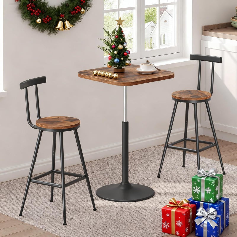 MAHANCRIS Bar Stools, Set of 2 Bar Chairs with Backrest and Footrest, 26" Tall Counter Stools, Metal Frame, Adjustable Feet, Easy Assembly, for Kitchen, Living Room, Pub, Rustic Brown BAHR6001 - Image 2