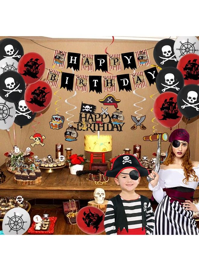 Pirate Party Decorations Happy Birthday Pirate Theme Party Supplies, Pirate Balloons Banner Cake Toppers Hanging Swirls Pirate Themed Birthday Sets For Adults Kids