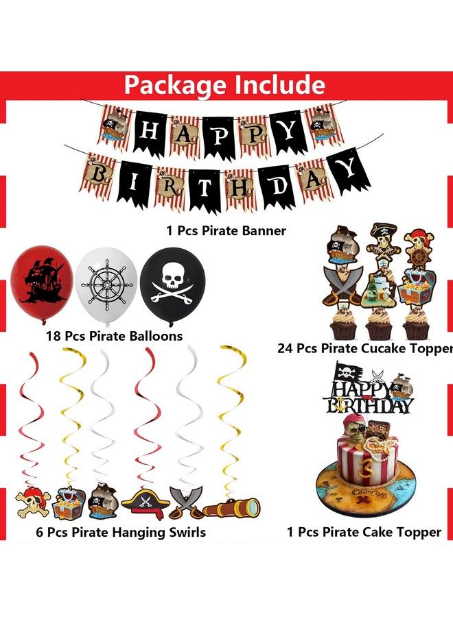 Pirate Party Decorations Happy Birthday Pirate Theme Party Supplies, Pirate Balloons Banner Cake Toppers Hanging Swirls Pirate Themed Birthday Sets For Adults Kids