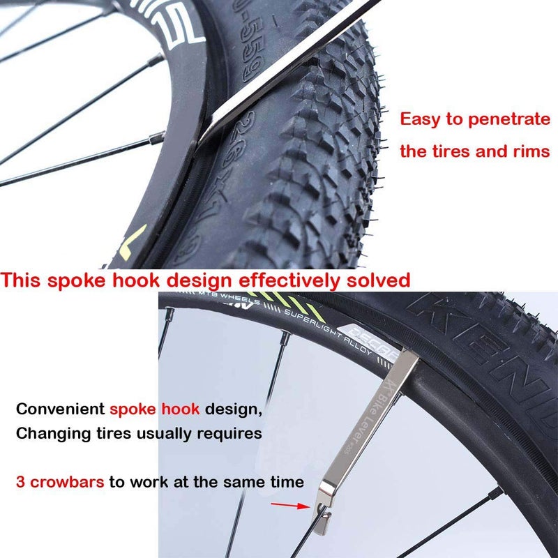 Tragoods Premium Bicycle Tire Lever Tyre Spoon Iron Changing Tool, Bike Tire Levers Premium Stainless Steel Levers to Repair Bike Tube, Best Tire Changing Tool, Set of 3 - Image 2