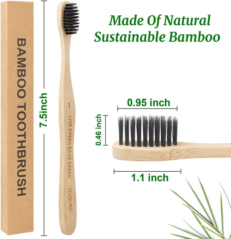 NUDUKO Toothbrush 10 Pack Bamboo Toothbrushes - Eco-Friendly Natural Wooden Tooth Brush, BPA Free Organic Soft Bristle Toothbrush, Biodegradable Soft Toothbrushes for Adults - Image 4