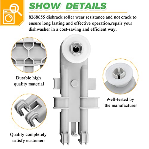 Techecook 8268743 WP8268655 Dishwasher Upper Rack Wheel Replacement Part by Techecook - Fit for Whirlpool KitchenAid Kenmore Dishwashers Top Rack Parts - Replaces WP8268743 AP6012252 WP8268655(Pack of 4) - Image 2