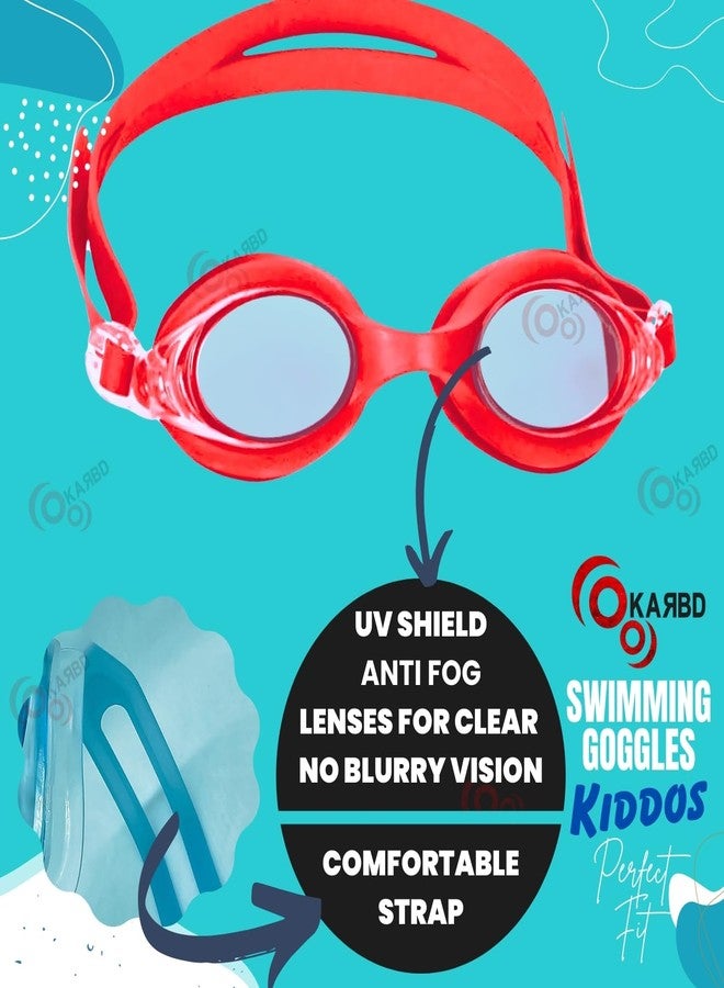 KARBD Swimming Goggles Kids Size with Anti Fog UV Protection Glasses - Kiddos, Red Solid - Image 4