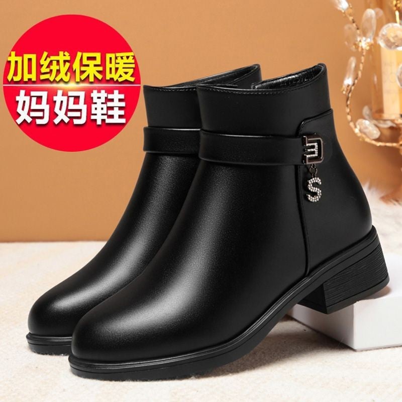 Fleece-Lined Warm Mother Cotton Shoes Winter Explosion 2024 All-Match Fashion Elegant Martin Boots Not Tired Feet Non-Slip Short Boots - Image 5