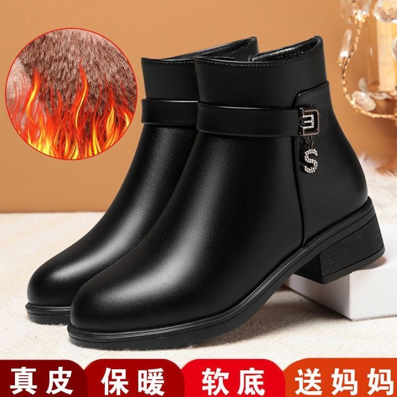 Fleece-Lined Warm Mother Cotton Shoes Winter Explosion 2024 All-Match Fashion Elegant Martin Boots Not Tired Feet Non-Slip Short Boots - Image 3