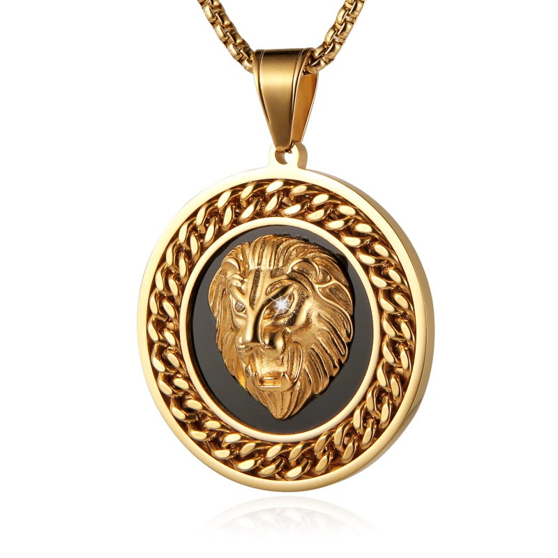 AsAlways Hip Hop Jewelry 3D Lion Head Shiny Circle of Cuban Link Pendant Gold Medallion Lion King Leo Necklace for Men Women - Image 1