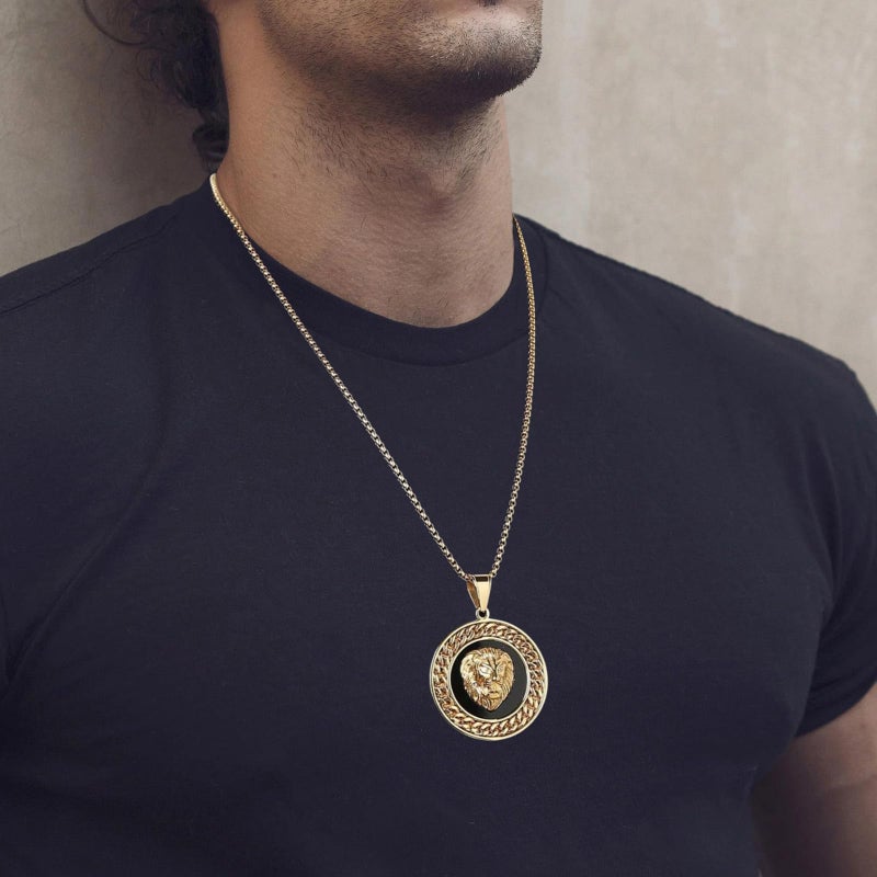 AsAlways Hip Hop Jewelry 3D Lion Head Shiny Circle of Cuban Link Pendant Gold Medallion Lion King Leo Necklace for Men Women - Image 2