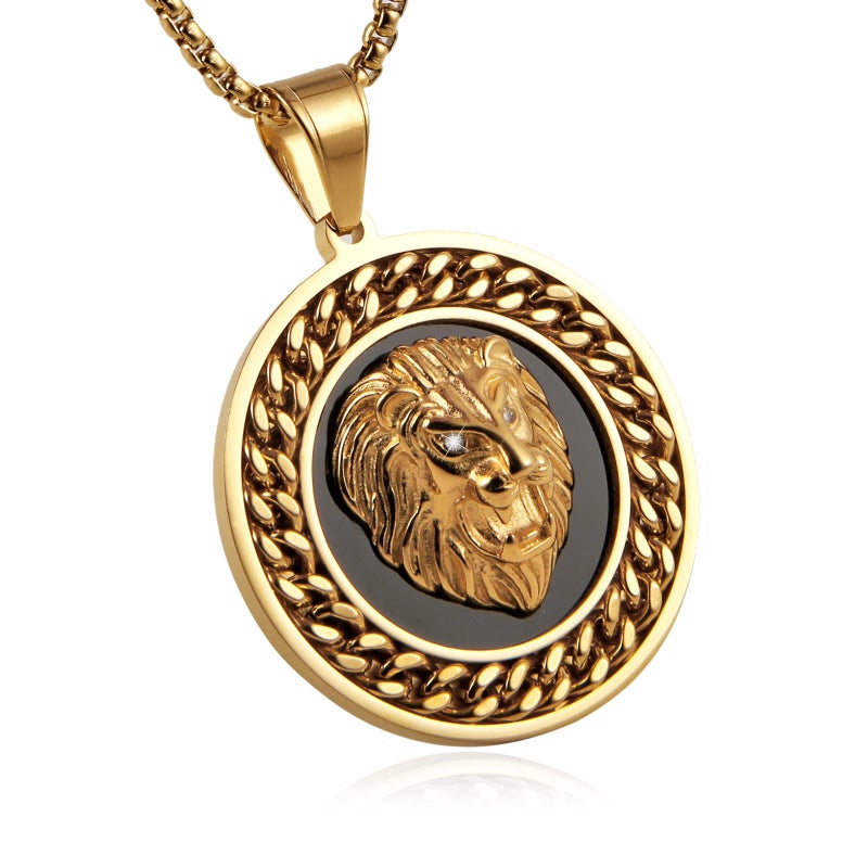 AsAlways Hip Hop Jewelry 3D Lion Head Shiny Circle of Cuban Link Pendant Gold Medallion Lion King Leo Necklace for Men Women - Image 4