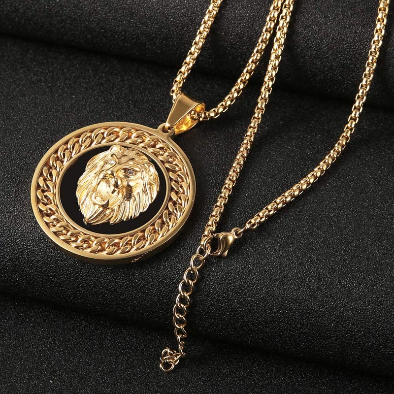 AsAlways Hip Hop Jewelry 3D Lion Head Shiny Circle of Cuban Link Pendant Gold Medallion Lion King Leo Necklace for Men Women - Image 5