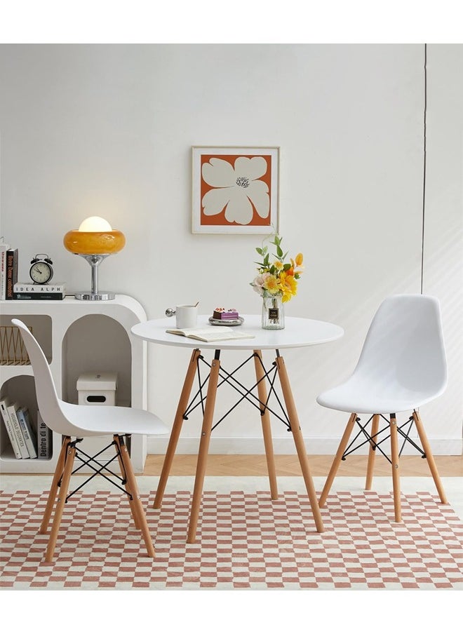 Taimi 3-Piece Compact Mid-Century Modern Dining Set | Round White Table 80x80x72cm with 2 Ergonomic White Chairs  - Image 2