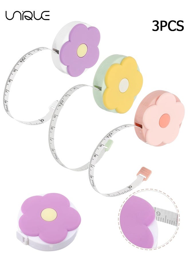 Soft Tape Measure - 3 Pcs 60 Inch / 150 cm Double Side Metric Tape - Mini Tape Measure - for Sewing Craft Cloth Body Measurements - 3 Color/Little flower