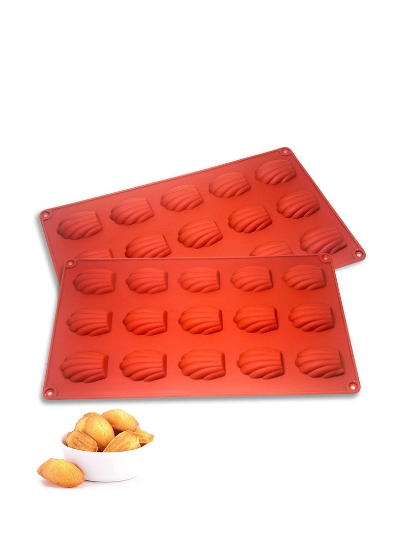 SYOSI 2 Pcs Madeleine Pan Silicone Madeline Cookies Pan 15 Cavities Madeleine Mold Nonstick Baking Pans for Make Cookies Cake - Image 1