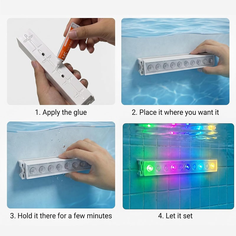 Rechargeable RGB Pool Wall Light, 10 LED, IP68, Remote, Drill-Free Mount - Image 5