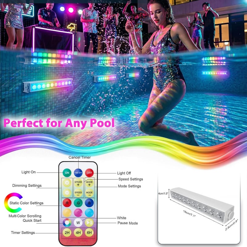 Rechargeable RGB Pool Wall Light, 10 LED, IP68, Remote, Drill-Free Mount - Image 2