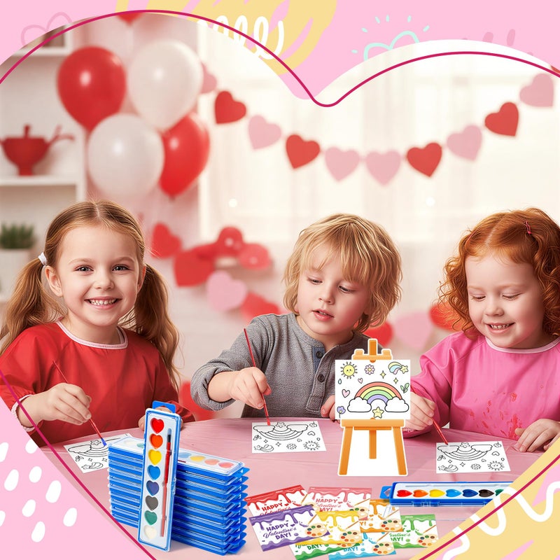 CPicdn 24Pack Valentineâ€™s Day Gift Cards with Watercolor Paint Set, 8 Color Watercolor Paint Painting Cards Easel-Shaped Stand for Kids Valentines Gift Exchange School Classroom Prizes Art Party Favor - Image 4