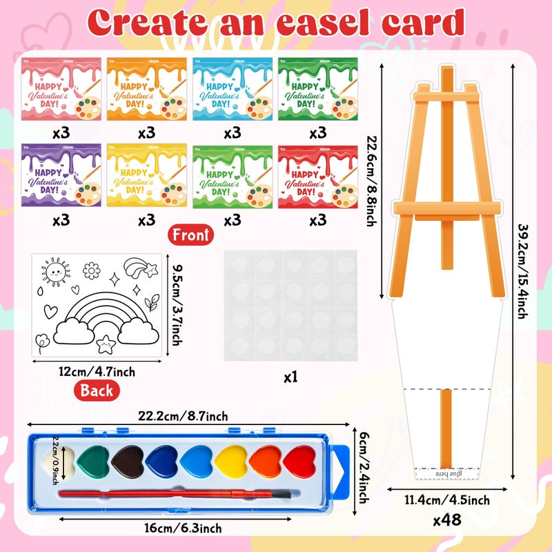 CPicdn 24Pack Valentineâ€™s Day Gift Cards with Watercolor Paint Set, 8 Color Watercolor Paint Painting Cards Easel-Shaped Stand for Kids Valentines Gift Exchange School Classroom Prizes Art Party Favor - Image 3