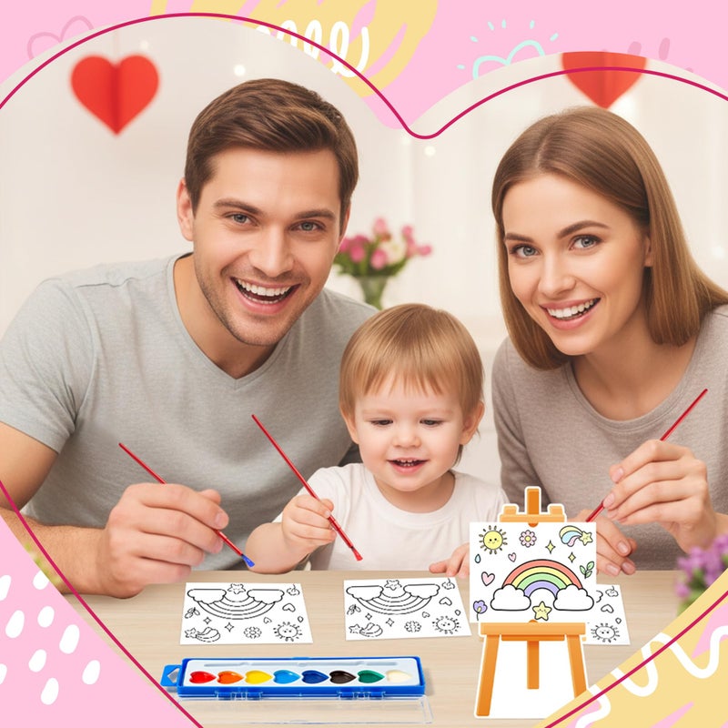 CPicdn 24Pack Valentineâ€™s Day Gift Cards with Watercolor Paint Set, 8 Color Watercolor Paint Painting Cards Easel-Shaped Stand for Kids Valentines Gift Exchange School Classroom Prizes Art Party Favor - Image 5