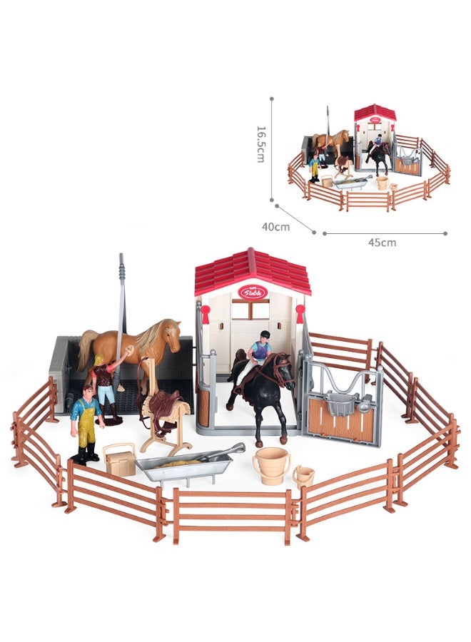 Halamodo Horse Stable Ranch Scene Toy Set , Pony Clubhouse Toy With Grooming Station & Fences, Farm Animal Model, Fences & Wild Stallion Figures, Wild Horse Stallion Toys Barn Display, Ideal Gift For Boys And Girls, 45*40*16.5 cm - Image 1