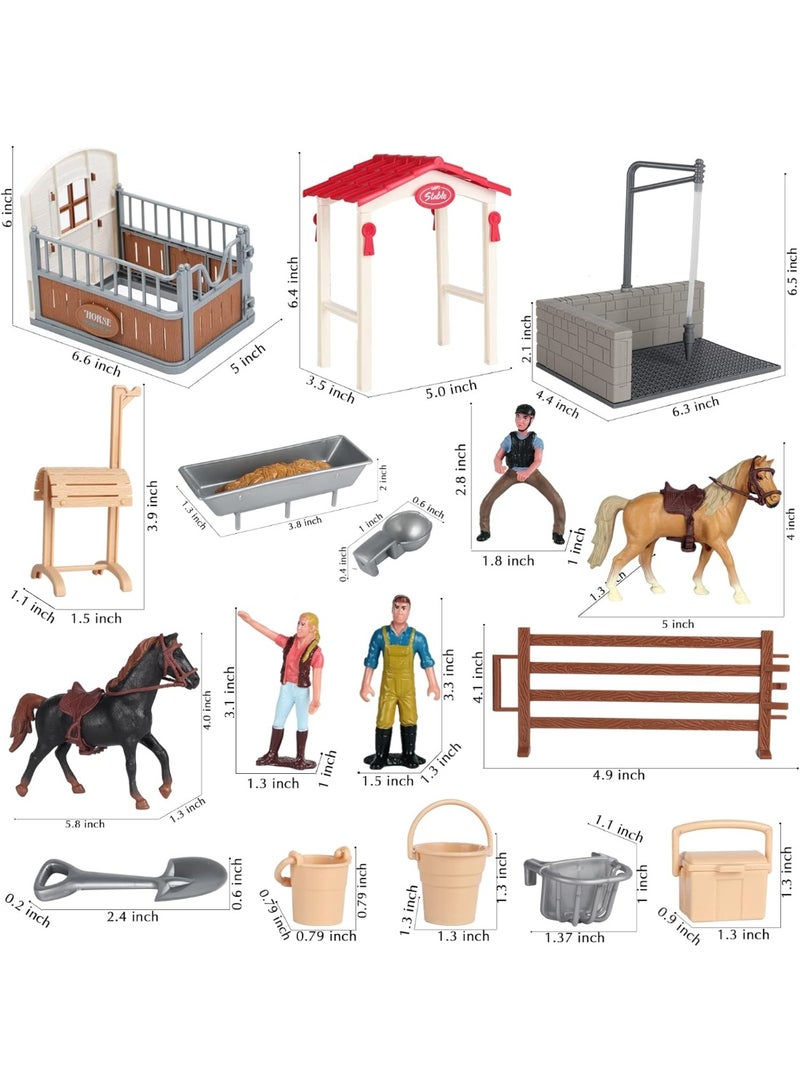 Halamodo Horse Stable Ranch Scene Toy Set , Pony Clubhouse Toy With Grooming Station & Fences, Farm Animal Model, Fences & Wild Stallion Figures, Wild Horse Stallion Toys Barn Display, Ideal Gift For Boys And Girls, 45*40*16.5 cm - Image 2