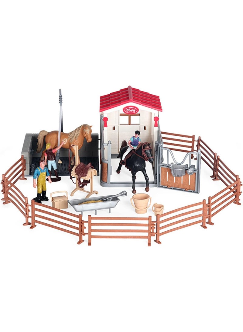 Halamodo Horse Stable Ranch Scene Toy Set , Pony Clubhouse Toy With Grooming Station & Fences, Farm Animal Model, Fences & Wild Stallion Figures, Wild Horse Stallion Toys Barn Display, Ideal Gift For Boys And Girls, 45*40*16.5 cm - Image 3