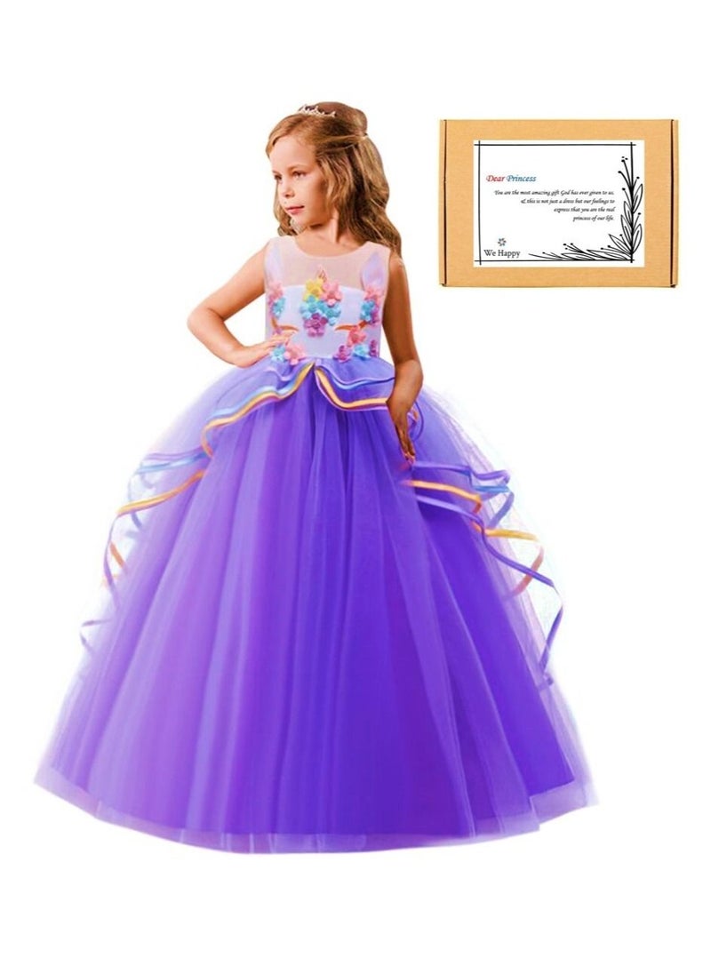 We Happy Girls Unicorn Floral Birthday Party Dress Princess Tutu Costume  - Image 1