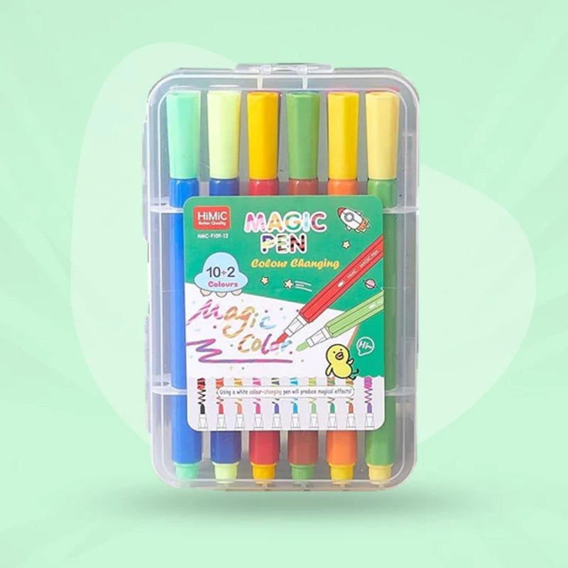PROBABE Magic Color Changing Sketch Pens for Kids – 12 (10+2) Pcs Dual-Tip Marker Pens with White Magic Pen, Washable Ink, Fun Art Set for Drawing, Multicolor with Carry Case - Image 1