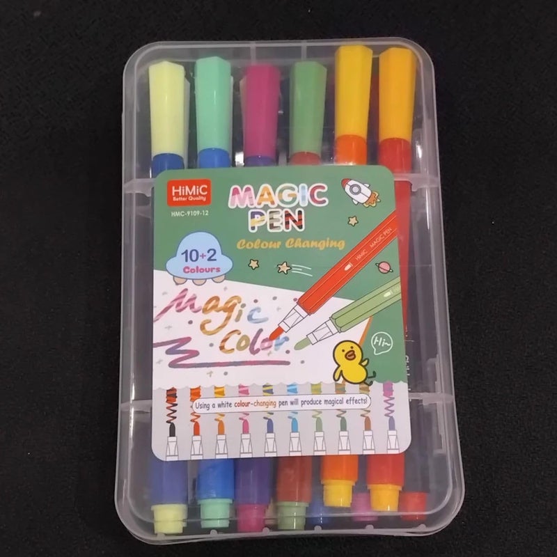 PROBABE Magic Color Changing Sketch Pens for Kids – 12 (10+2) Pcs Dual-Tip Marker Pens with White Magic Pen, Washable Ink, Fun Art Set for Drawing, Multicolor with Carry Case - Image 2