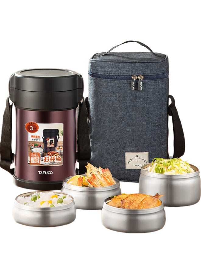 Tafuco Insulated Lunch Box, 304 Stainless Steel, Large Capacity Bento Box, For Office Workers, 4-Layer Insulated Container, 2.3L, Purple, T2563 - Image 2
