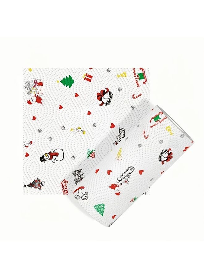Holiday Season Print Thickened 3 Ply Disposable Paper Towels Roll Heavy Duty Wet Dry Washable Rags - Image 1