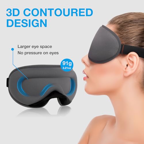 LYSIAN Cooling Sleep Eye Mask Men Women 3D Night Blindfold Sleep Mask with Earplugs Soft PressureFree Shade Cover for Travel Yoga SilverGrey - Image 5